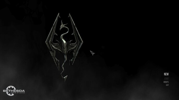 The Elder Scrolls V: Skyrim main menu screen black with smoke